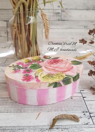 Деревянная шкатулка для украшений "розовая нежность" в розово-золотом цвете2 фото