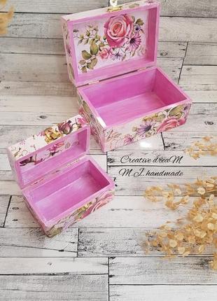 Набор деревянных шкатулок для украшений "розовый букет"6 фото