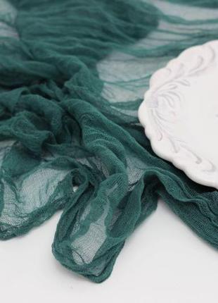 Изумрудно-зеленый марлевий раннер ручного окрашивания для свадебного декора, длина - 5м1 фото