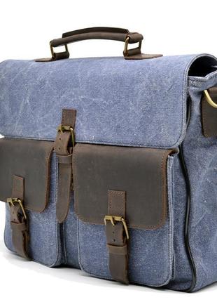 Городской трасформер портфель-рюкзак из канвас и лошадиной кожи rk-1282-4lx от tarwa1 фото
