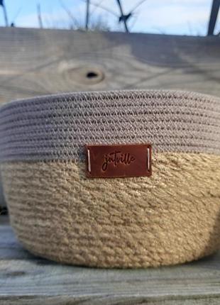 Комплект корзинок из джута и шнура, кожаные бирки2 фото