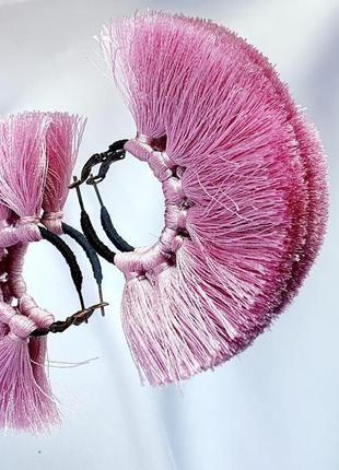 Серьги кольца "pink air" розовое и черное/ оригинальные серьги кисти4 фото