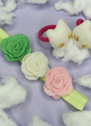 Набор для малышки повязка и резинки/набор аксессуаров для девочки на подарок
