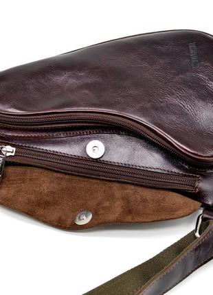 Коричнево-бордовый рюкзак из натуральной кожи на одно плечо gx-3026-4lx бренд tarwa6 фото