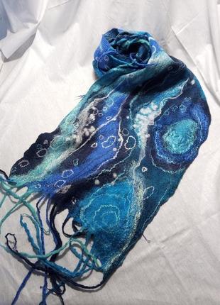 Валяний вовняний шарф "bubbles/blue"5 фото