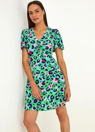 Новое брендовое платье "et vous" зелёное с цветным леопардовым принтом. размер uk18.