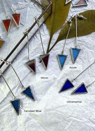 Скляні легкі сережки "трикутник"6 фото