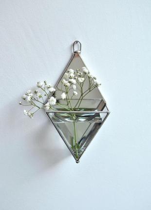 Стеклянный геометрический флорариум с граненым стеклом. настенное кашпо из стекла. водостойкая ваза для цветов.