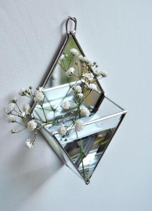 Стеклянный геометрический флорариум с граненым стеклом. настенное кашпо из стекла. водостойкая ваза для цветов.2 фото
