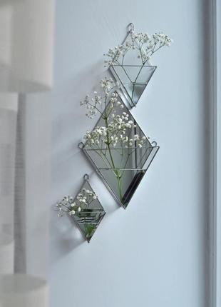 Glass geometric florarium made of faceted glass. wall planter made of glass. waterproof vase10 фото