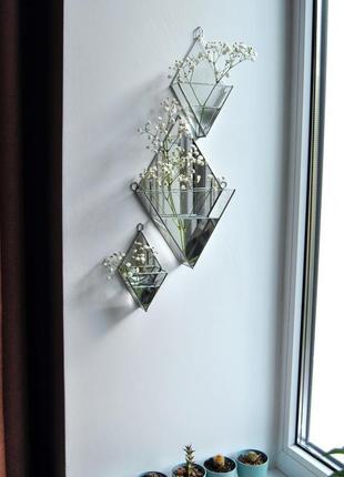 Glass geometric florarium made of faceted glass. wall planter made of glass. waterproof vase9 фото