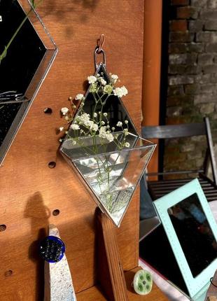 Glass geometric florarium made of faceted glass. wall planter made of glass. waterproof vase4 фото