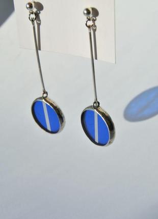 Blue earrings with a mirror strip8 фото