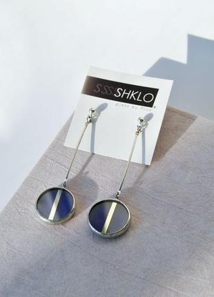 Blue earrings with a mirror strip4 фото