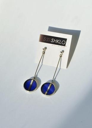 Blue earrings with a mirror strip7 фото