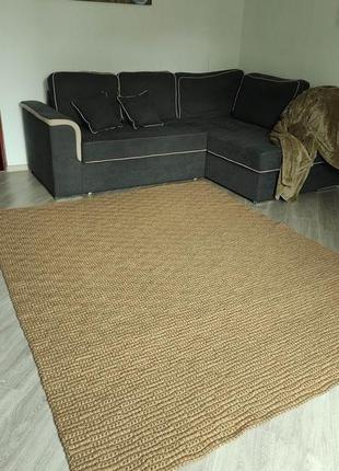 Великий двосторонній плетений джутовий килим ручної роботи. 2/2.5 метра. вязаний килим.1 фото