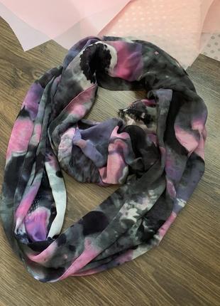 Шифоновый шарф розовый с черным1 фото