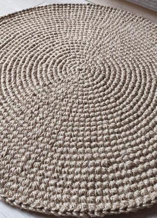 Круглый плетёный коврик ручной работы. джутовый ковер диаметр 65см.6 фото