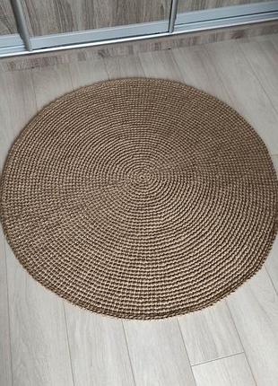 Круглый плетёный ковер ручной работы. джутовый коврик 1метр.