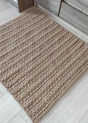 Маленький двосторонній плетений килимок. джутовий килим ручної роботи. в'язаний килимок.3 фото