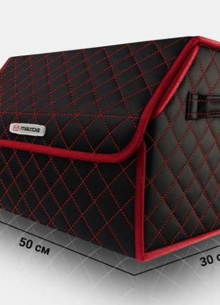 Органайзер в багажник авто mazda от carbag чёрный с красной строчкой и красной окантовкой1 фото