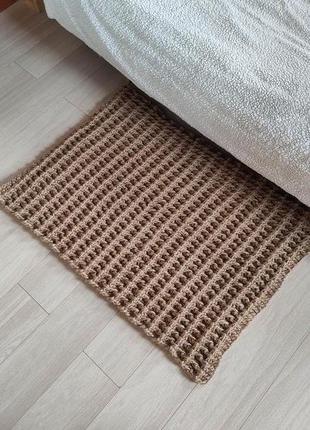 Маленький плетений килимок. джутовий килим ручної роботи. в'язаний килим.2 фото