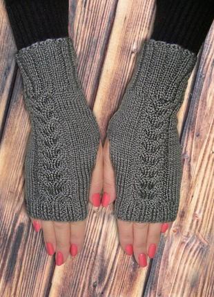 Митенки - перчатки без пальцев - стильный серый2 фото