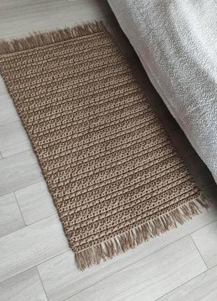 Плетений килим із бахромою. двосторонній в'язаний джутовий килимок.8 фото