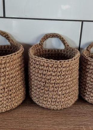 Підвісна плетена корзинка. органайзер. джутова корзина .4 фото