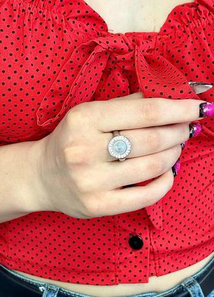 Женское серебряное кольцо  с натуральным жемчугом и кубическим цирконием2 фото