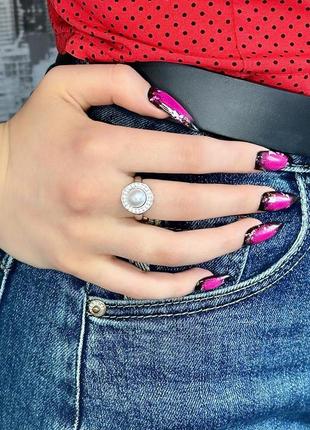 Женское серебряное кольцо  с натуральным жемчугом и кубическим цирконием3 фото