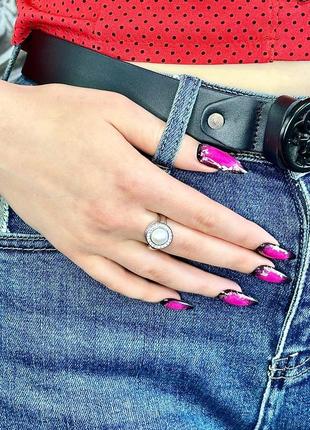 Женское серебряное кольцо  с натуральным жемчугом и кубическим цирконием1 фото