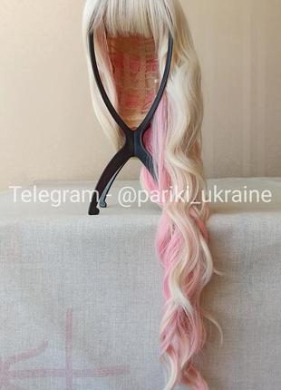 Длинный парик блонд, розовый, с чутчиком, термостойкая, парик5 фото