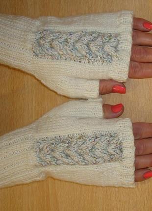 Мітенки - рукавички без пальців - ніжність в білому1 фото