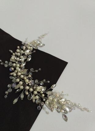 Свадебное украшение, веточка в прическу из бусин3 фото