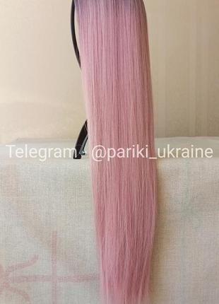 Рожева нова перука, термостійка, пряма, без чубчика, кольорова, парик3 фото