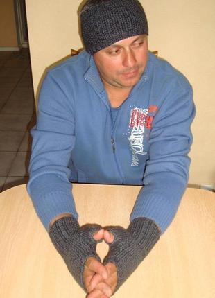 Митенки перчатки мужские без пальцев, повязка на голову - спорт и классика2 фото