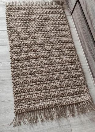 Двосторонній плетений джутовий килим з китицями. маленький килимок ручної роботи. циновка.2 фото