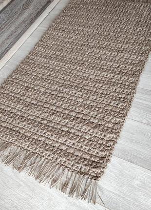 Двосторонній джутовий килим. плетений килимок з бахромою. циновка.4 фото