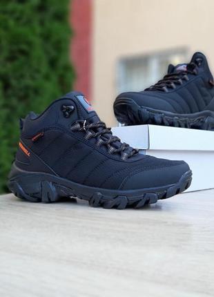 Мужские кроссовки merrell black/orange  чёрные с оранжевым высокие