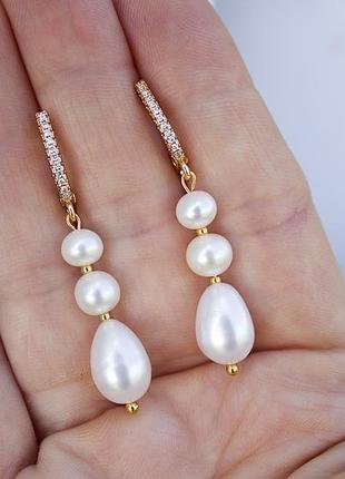 Позолота и натуральный жемчуг серьги свадебные капель