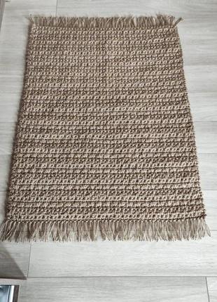 Килимок із джуту з китицями , джутовий килим, плетений килимок.