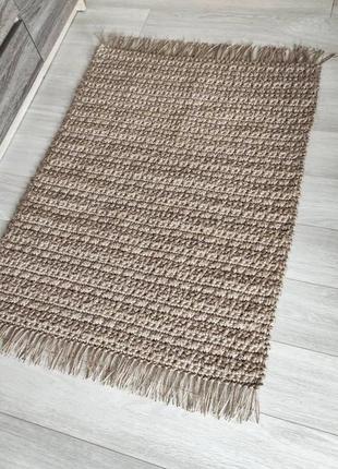 Килимок із джуту з китицями , джутовий килим, плетений килимок.3 фото