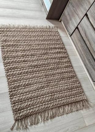 Килимок із джуту з китицями , джутовий килим, плетений килимок.7 фото