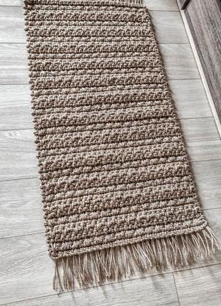 Килимок із джуту, джутовий килим, плетений килимок з китицями.4 фото