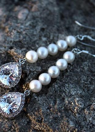 Срібні сережки з натуральними перлами і цирконами " sprinkle "
