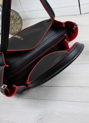 Женская стильная и качественная сумка черная с красным5 фото