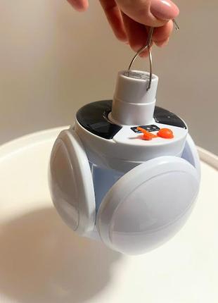 Фонарь лампа для кемпинга и отдыха подвесной на аккумуляторе с солнечной батареей