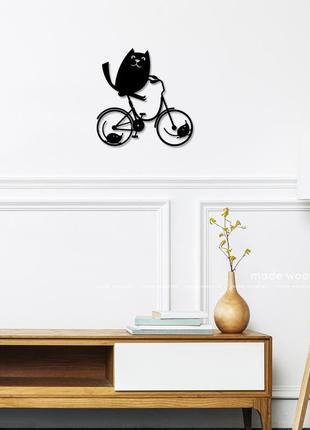 Деревянная картина - панно "кот на велосипеде"7 фото