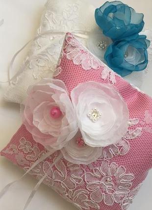 Подушечка для весільних кілець "рожева ніжність"2 фото